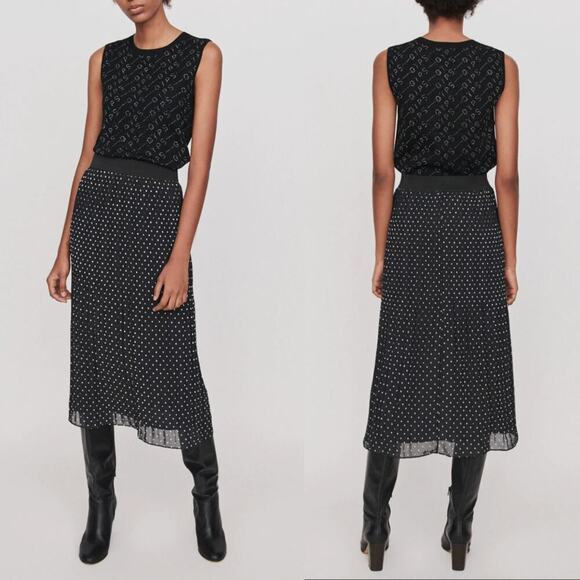 Maje Dresses & Skirts - Maje T34 Pleated Polka Dot Midi Skirt Black NWT $265